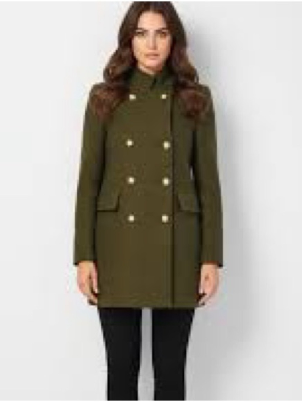 Zara Khaki Double-Breasted Military Style, Wool Blend Coat - medium